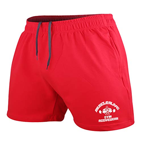 Muscle Alive Herren Bodybuilding Fitnessstudio Trainieren Kurze Hose Frottee-Baumwolle 5 MA rote M von Muscle Alive