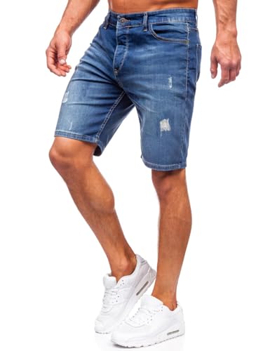 Muscle Alive Herren Denim Kurze Hose Shorts 11" Innennaht Schlank Fit Kurz Jeans Gebrochen Blau Größe 34 von Muscle Alive