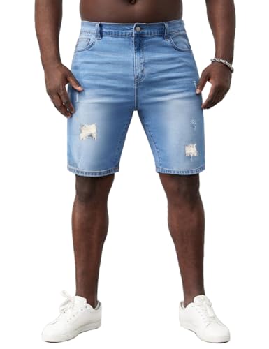 Muscle Alive Herren Denim Kurze Hose Shorts 11" Innennaht Schlank Fit Kurz Jeans Gebrochen Hellblau Größe 34 von Muscle Alive