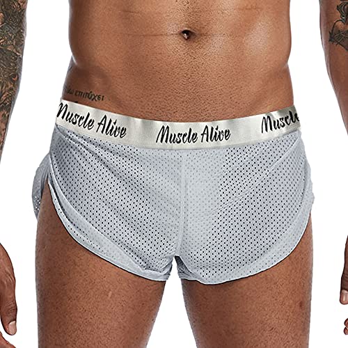 Muscle Alive Herren Extrem Mesh Kurze Hose mit Groß Teilt Seiten Unterwäsche Boxershorts Slip Unterhosen 222 Grau XXL von Muscle Alive