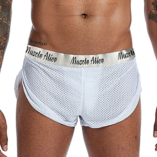 Muscle Alive Herren Extrem Mesh Kurze Hose mit Groß Teilt Seiten Unterwäsche Boxershorts Slip Unterhosen 222 Weiß XXL von Muscle Alive
