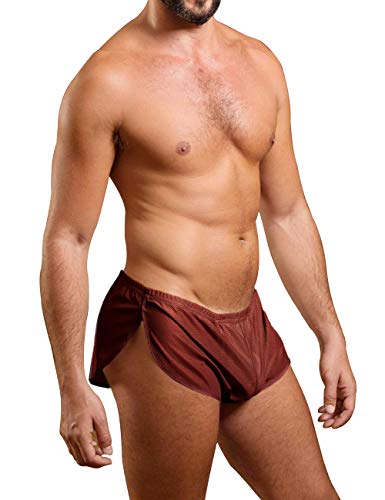 Muscle Alive Herren Extrem Mesh Kurze Hose mit Groß Teilt Seiten Unterwäsche Boxershorts Slip Unterhosen Braun L von Muscle Alive