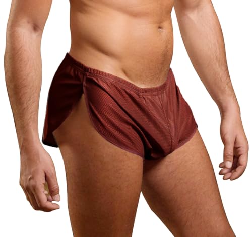 Muscle Alive Herren Extrem Mesh Kurze Hose mit Groß Teilt Seiten Unterwäsche Boxershorts Slip Unterhosen Braun M von Muscle Alive
