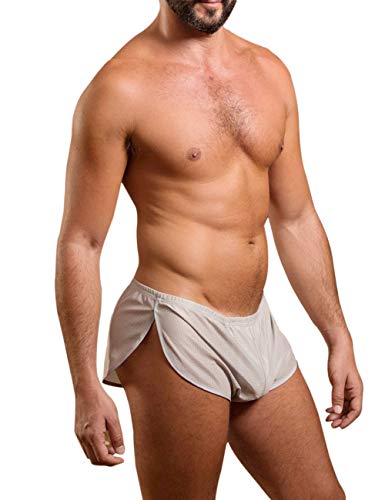 Muscle Alive Herren Extrem Mesh Kurze Hose mit Groß Teilt Seiten Unterwäsche Boxershorts Slip Unterhosen Grau XXL von Muscle Alive