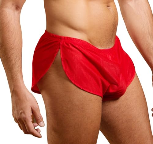 Muscle Alive Herren Extrem Mesh Kurze Hose mit Groß Teilt Seiten Unterwäsche Boxershorts Slip Unterhosen Rot M von Muscle Alive