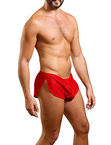 Muscle Alive Herren Extrem Mesh Kurze Hose mit Groß Teilt Seiten Unterwäsche Boxershorts Slip Unterhosen Rot XXL von Muscle Alive