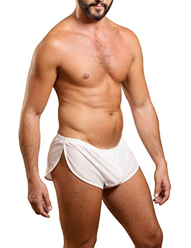 Muscle Alive Herren Extrem Mesh Kurze Hose mit Groß Teilt Seiten Unterwäsche Boxershorts Slip Unterhosen Weiß L von Muscle Alive