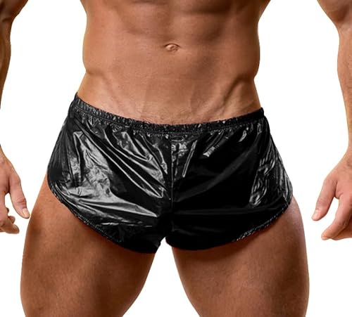 Muscle Alive Herren Extrem PU Kurze Hose mit Groß Teilt Seiten Unterwäsche Boxershorts Slip Unterhosen Schwarz XXL von Muscle Alive