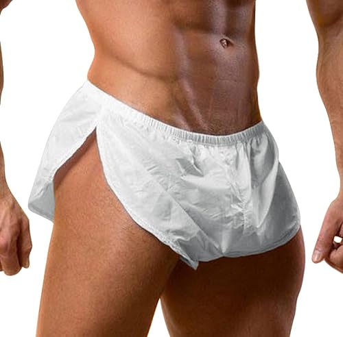 Muscle Alive Herren Extrem PU Kurze Hose mit Groß Teilt Seiten Unterwäsche Boxershorts Slip Unterhosen Weiß XL von Muscle Alive