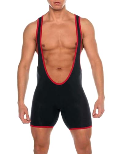 Muscle Alive Herren Fitness Athletik Tiefer Ausschnitt Ringertrikot Sport Bodysuit Overalls Schwarz M von Muscle Alive