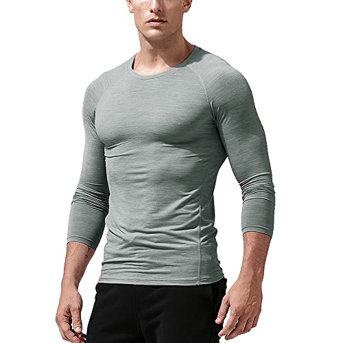 Muscle Alive Herren Fitness Langarmshirts Fest Kompression Grundschicht Bodybuilding Tops Polyester und Spandex 2314 Grau L von Muscle Alive