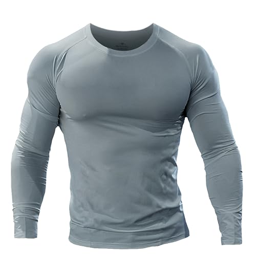 Muscle Alive Herren Fitness Langarmshirts Fest Kompression Grundschicht Bodybuilding Tops Polyester und Spandex 9309 Grau L von Muscle Alive