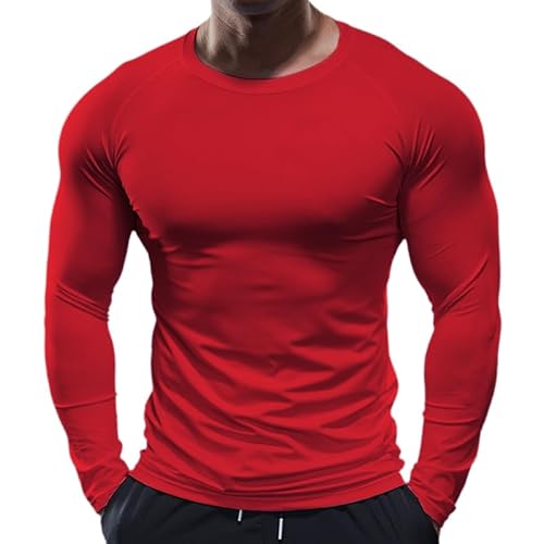 Muscle Alive Herren Fitness Langarmshirts Fest Kompression Grundschicht Bodybuilding Tops Polyester und Spandex 9309 Rot L von Muscle Alive