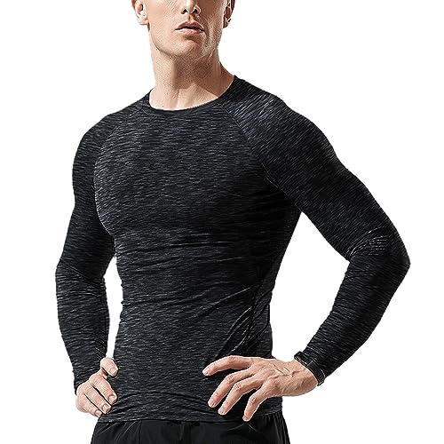 Muscle Alive Herren Fitness Langarmshirts Fest Kompression Grundschicht Bodybuilding Tops Polyester und Spandex 9309 Schwarz Grau M von Muscle Alive