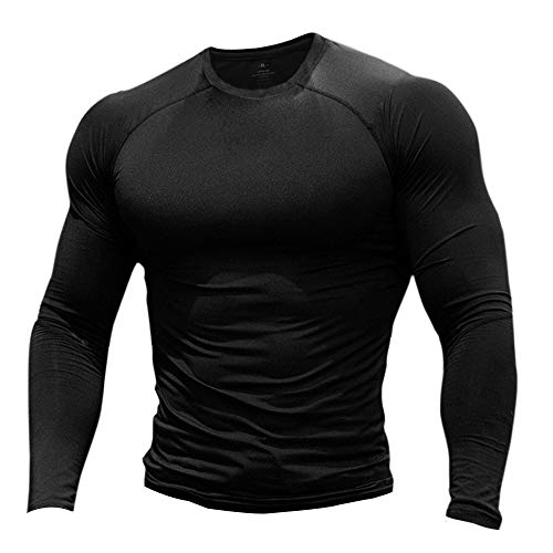 Muscle Alive Herren Fitness Langarmshirts Fest Kompression Grundschicht Bodybuilding Tops Polyester und Spandex 9309 Schwarz S von Muscle Alive