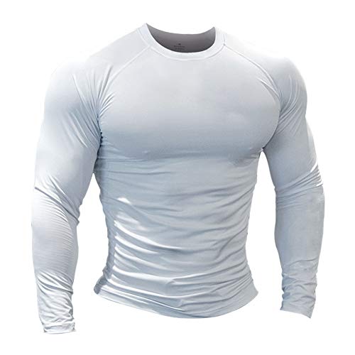 Muscle Alive Herren Fitness Langarmshirts Fest Kompression Grundschicht Bodybuilding Tops Polyester und Spandex 9309 Weiß M von Muscle Alive