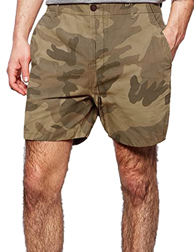 Muscle Alive Herren Flat-Front Kurze Hose 5,5" Slim Fit 100% Baumwolle Leicht Graue Tarnung 36 von Muscle Alive