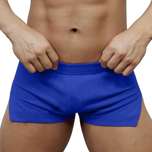 Muscle Alive Herren Großer Lauf Seitenschlitz Bodybuilding Trainieren Sportshorts Fitness 3" Shorts Baumwolle Blau M von Muscle Alive