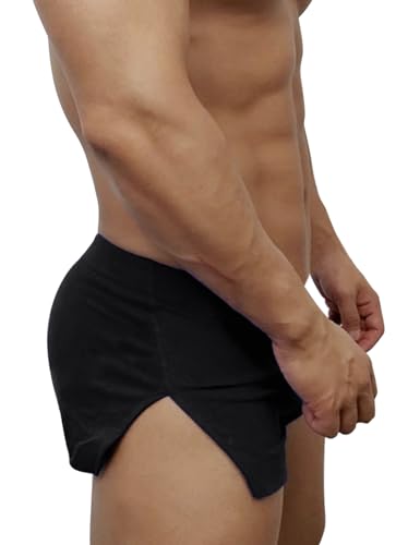 Muscle Alive Herren Großer Lauf Seitenschlitz Bodybuilding Trainieren Sportshorts Fitness 3" Shorts Baumwolle Schwarz XL von Muscle Alive