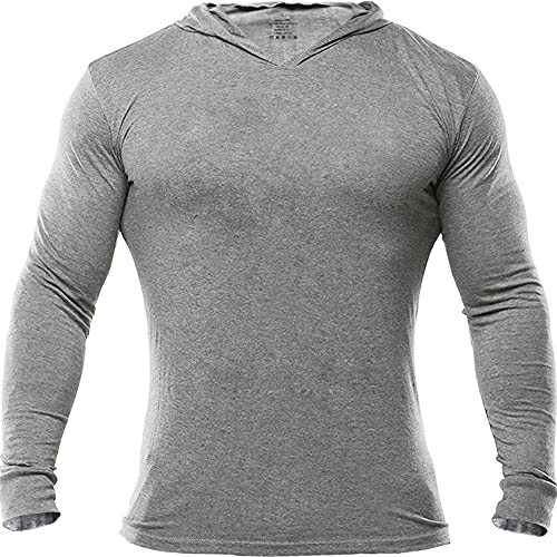 Muscle Alive Herren Gym Dünne Langarmshirt Mens Bodybuilding Hoodies Kapuzenpullover Sweater Longsleeve Tops Baumwolle grau L von Muscle Alive