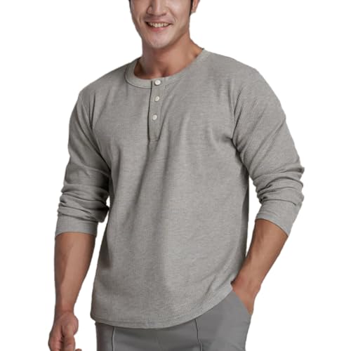 Muscle Alive Herren Henley Lange Ärmel Waffel Sweatshirt Lockere Passform Fitness Hemden Rundhalsausschnitt T2313 Grau L von Muscle Alive