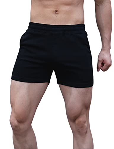 Muscle Alive Herren Kurz Fitnessstudio Bodybuilding Turnhose Sporthose Fitness Baumwolle Laufshorts 8003 schwarz L von Muscle Alive