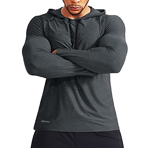 Herren Lange Ärmel Kapuzenpullover Dehnbar Leicht Men Sweatshirts Polyester und Spandex Dunkelgrau L von Muscle Alive