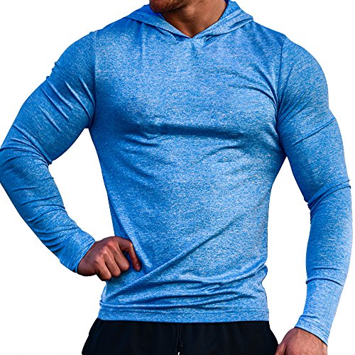 Herren Lange Ärmel Kapuzenpullover Dehnbar Leicht Men Sweatshirts Polyester und Spandex blau L von Muscle Alive