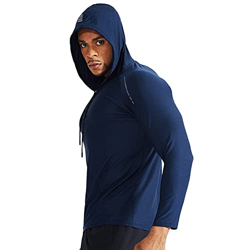 Herren Lange Ärmel Kapuzenpullover Dehnbar Leicht Men Sweatshirts Polyester und Spandex Blau L von Muscle Alive