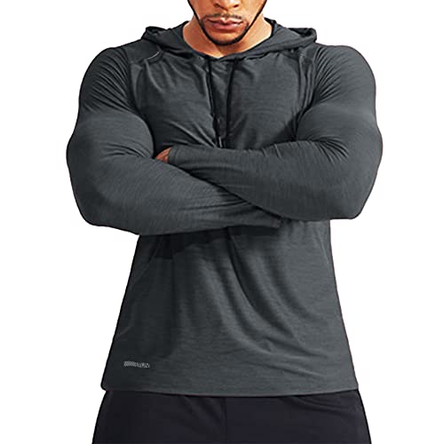 Muscle Alive Herren Lange Ärmel Kapuzenpullover Dehnbar Leicht Men Sweatshirts Polyester und Spandex Dunkelgrau M von Muscle Alive