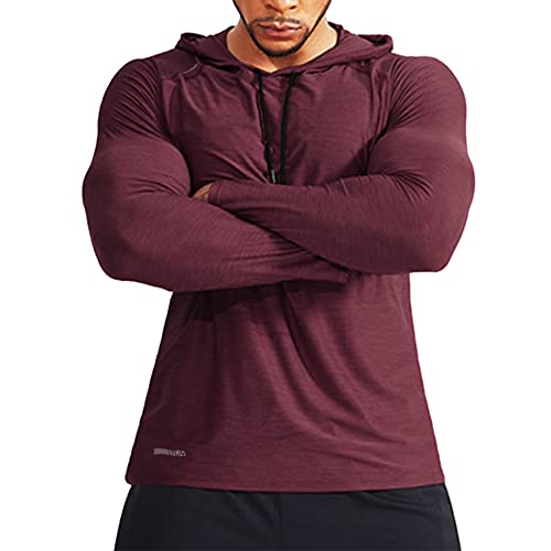 Herren Lange Ärmel Kapuzenpullover Dehnbar Leicht Men Sweatshirts Polyester und Spandex Weinrot L von Muscle Alive