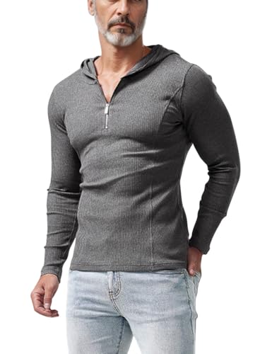 Muscle Alive Herren Mode Sweatshirts Viertelreißverschluss Sportlich Fitness Hoodies Pullover Langarm Slim Fit Dunkelgrau S von Muscle Alive