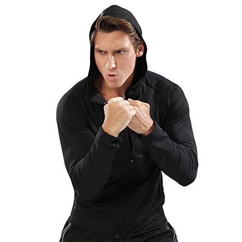 Muscle Alive Herren Reißverschluss Laufen Hoodies Sportjacken Fitness Running Jacken Fitnessstudio Hemd Sport Oben Schwarz S von Muscle Alive