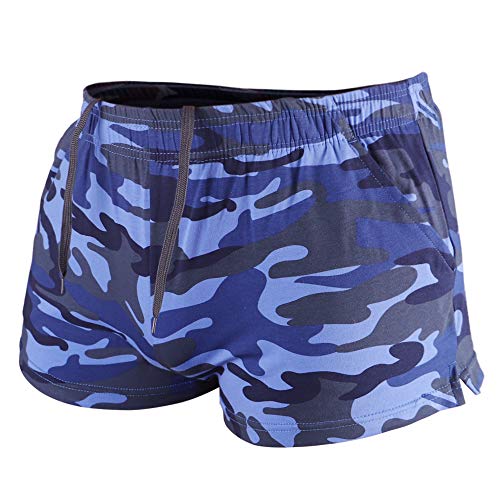 Muscle Alive Herren Sport Draußen Laufen Kurze Hose Trainieren Fitness Baumwolle und Elasthan Running Shorts Blaue Tarnung L von Muscle Alive