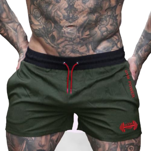 Muscle Alive Herren Sport Running 4" Elite Teilt Laufen Kurze Hose mit Futter Schnell Trocken Shorts Armeegrün L von Muscle Alive