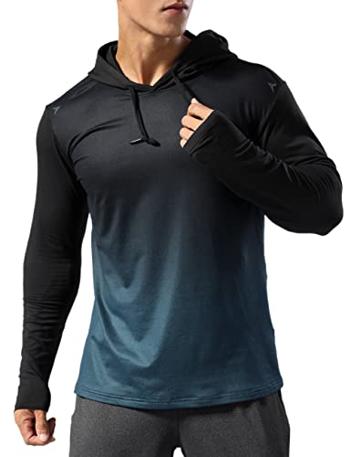 Muscle Alive Herren Thermo Gefüttert Sportlicher Kapuzenpullover Hoodie Zur Seite Fahren Lange Ärmel Sweatshirts von Trainieren Laufen 2103 Allmähliches Blau L von Muscle Alive