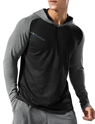 Muscle Alive Herren Thermo Gefüttert Sportlicher Kapuzenpullover Hoodie Zur Seite Fahren Lange Ärmel Sweatshirts von Trainieren Laufen 2104 Schwarzer Hit Grau L von Muscle Alive