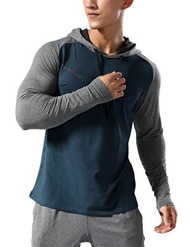 Muscle Alive Herren Thermo Gefüttert Sportlicher Kapuzenpullover Hoodie Zur Seite Fahren Lange Ärmel Sweatshirts von Trainieren Laufen 2104 Tiefblau Hit Grau L von Muscle Alive