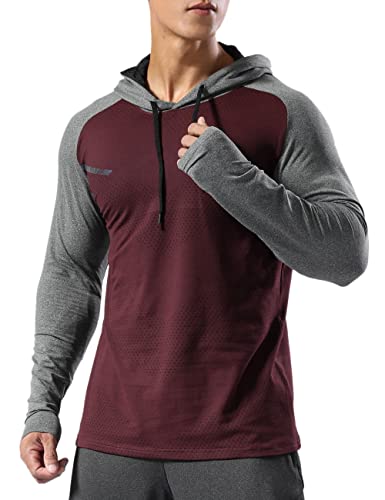 Muscle Alive Herren Thermo Gefüttert Sportlicher Kapuzenpullover Hoodie Zur Seite Fahren Lange Ärmel Sweatshirts von Trainieren Laufen 2104 Weinrot Hit Grau XL von Muscle Alive