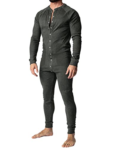 Muscle Alive Herren Unterwäsche Lange Ärmel Strampler Overall Henley Jumpsuit Stretchy Cotton Ramper Dunkelgrau L von Muscle Alive