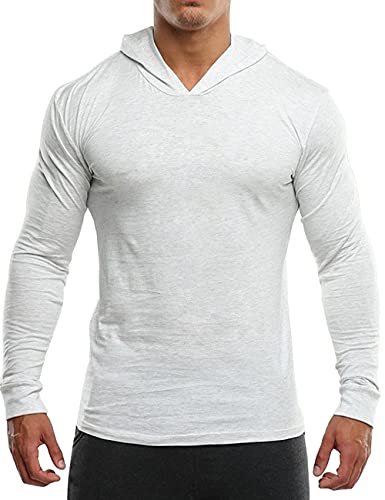 Muscle Alive Herren Gym Dünne Langarmshirt Mens Bodybuilding Hoodies Kapuzenpullover Sweater Longsleeve Tops Baumwolle Weiß M von Muscle Alive