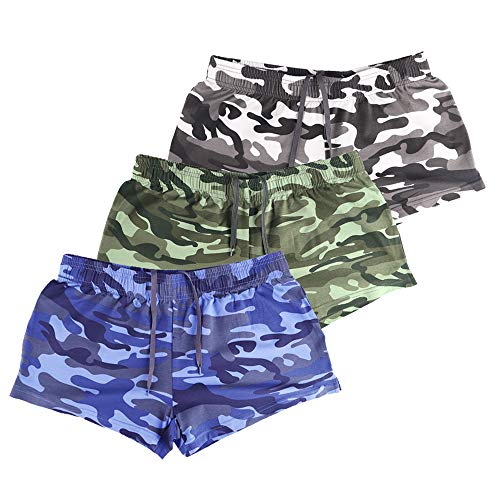 Muscle Alive Sporthose Herren Kurz Fitnessstudio Bodybuilding Turnhose Baumwolle Laufshorts 3 pcs Camo L von Muscle Alive