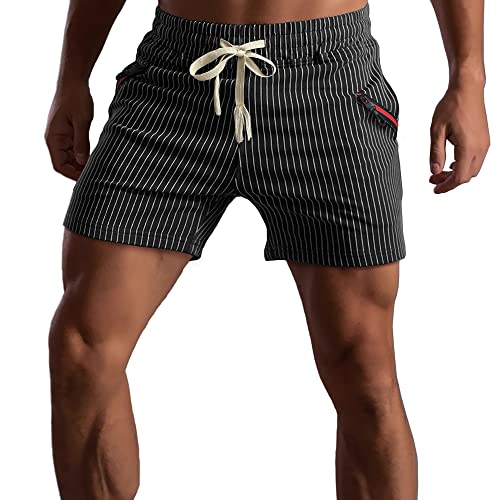 Muscle Cmdr Kurze Hosen Herren Baumwolle,Athletic Gym Shorts Elastische Taille Casual Pyjama Pocket Jogger Men Workout Short Pants 12.7CM Schrittlänge(Schwarz/M) von Muscle Cmdr