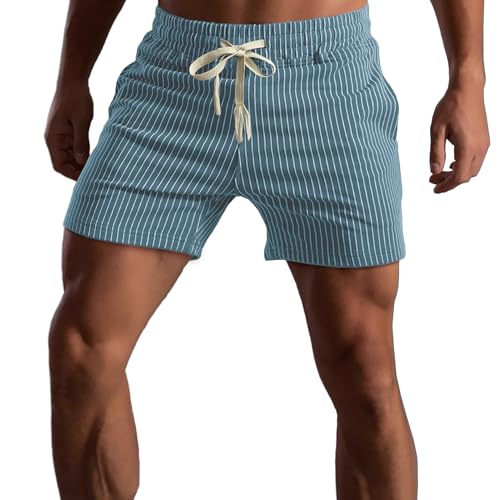 Muscle Cmdr Kurze Hosen Herren Baumwolle,Athletic Gym Shorts Elastische Taille Casual Pyjama Pocket Jogger Men Workout Short Pants 12.7CM Schrittlänge(Blau/M) von Muscle Cmdr