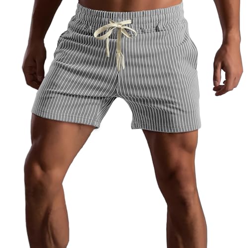 Muscle Cmdr Kurze Hosen Herren Baumwolle,Athletic Gym Shorts Elastische Taille Casual Pyjama Pocket Jogger Men Workout Short Pants 12.7CM Schrittlänge(Hellgrau/S) von Muscle Cmdr