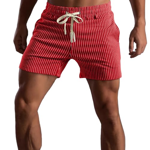 Muscle Cmdr Kurze Hosen Herren Baumwolle,Athletic Gym Shorts Elastische Taille Casual Pyjama Pocket Jogger Men Workout Short Pants 12.7CM Schrittlänge(Rot/M) von Muscle Cmdr