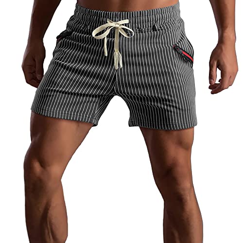 Muscle Cmdr Kurze Hosen Herren Baumwolle,Athletic Gym Shorts Elastische Taille Casual Pyjama Pocket Jogger Men Workout Short Pants 12.7CM Schrittlänge(Dunkelgrau/XL) von Muscle Cmdr