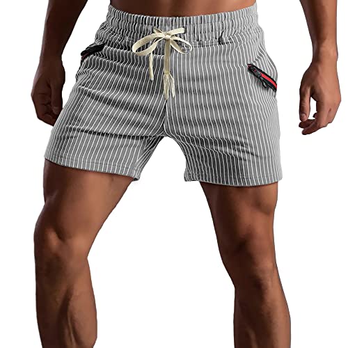 Muscle Cmdr Kurze Hosen Herren Baumwolle,Athletic Gym Shorts Elastische Taille Casual Pyjama Pocket Jogger Men Workout Short Pants 12.7CM Schrittlänge(Hellgrau/L) von Muscle Cmdr