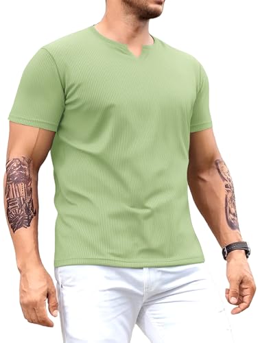 Muscle Cmdr Herren Slim Fit V-Ausschnitt Freizeithemden Kurzarm Muscle Henley T-Shirt Stilvolles Business-Oberteil grün XL von Muscle Cmdr