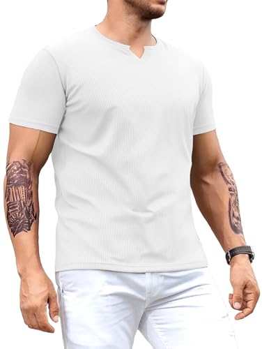 Muscle Cmdr Herren Slim Fit V-Ausschnitt Freizeithemden Lang- und Kurzarm Muscle Henley T-Shirt Stilvolles Business-Oberteil weiß M von Muscle Cmdr